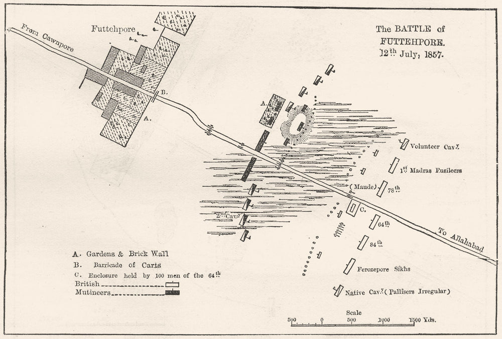 INDIA. Plan of the battle of Fatehpur c1880 old antique vintage map chart