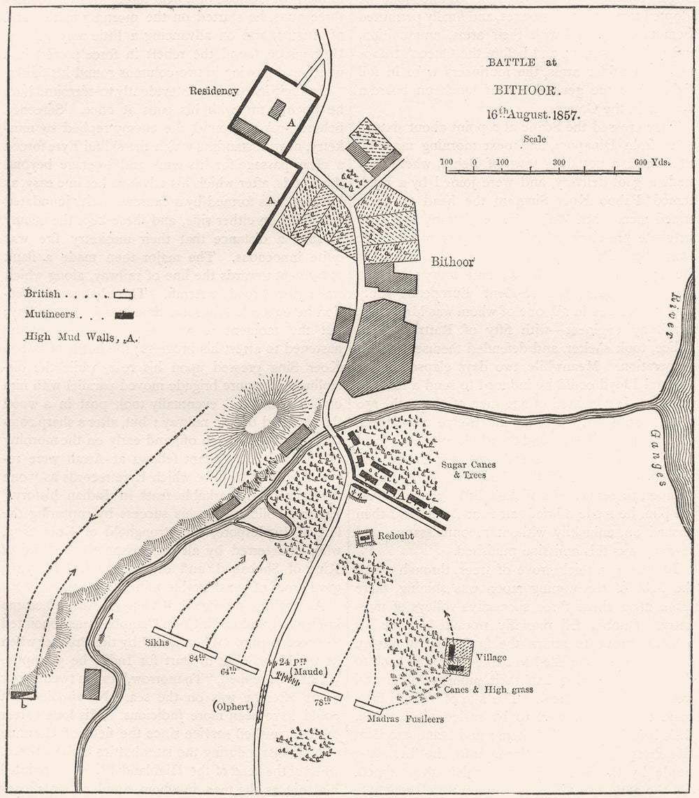 INDIA. Plan of the Battle of Bithoor c1880 old antique vintage map chart
