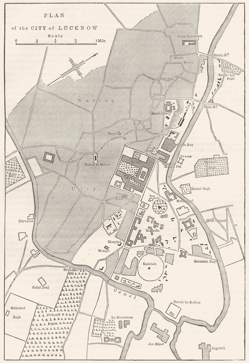 INDIA. Plan of Lucknow c1880 old antique vintage map chart