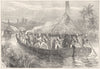 MALAYSIA. Blue-Jackets Marines poling British expedition up Perak river c1880