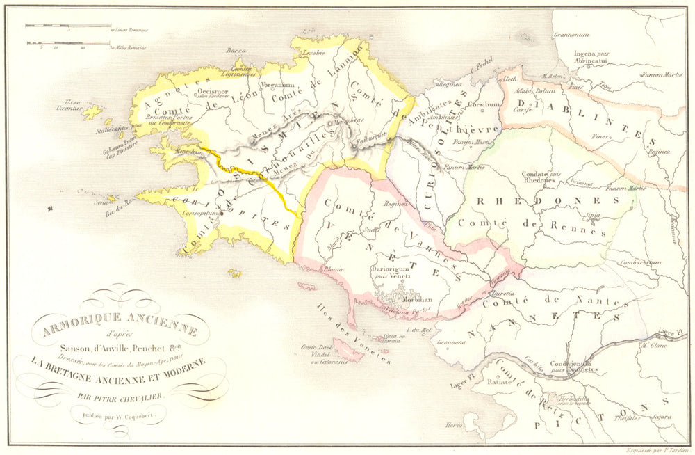 BRETAGNE. Armorique Ancienne; Ancient Brittany Armorica 1844 old antique map