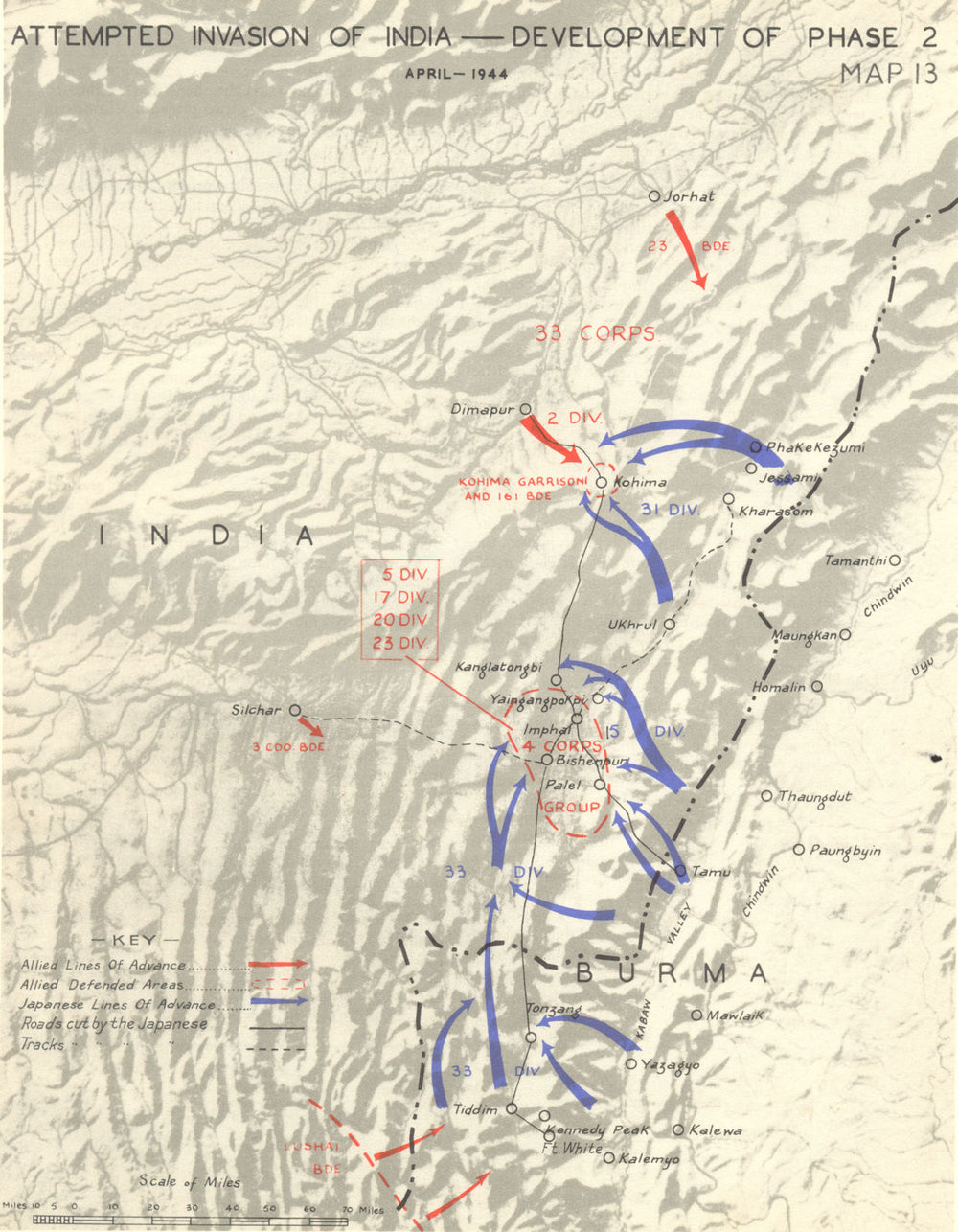 INDIA. Feb & March, 1944. Attempted Invasion of-Development Phase 2 1951 map
