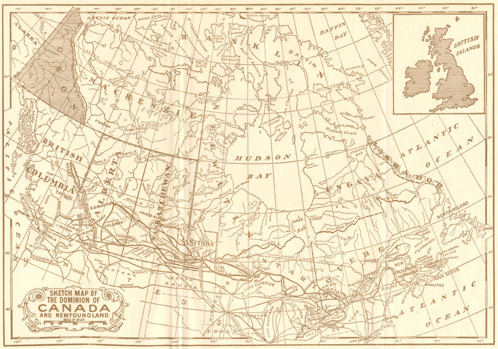 CANADA. Sketch map Dominion of & Newfoundland 1907 old antique plan chart