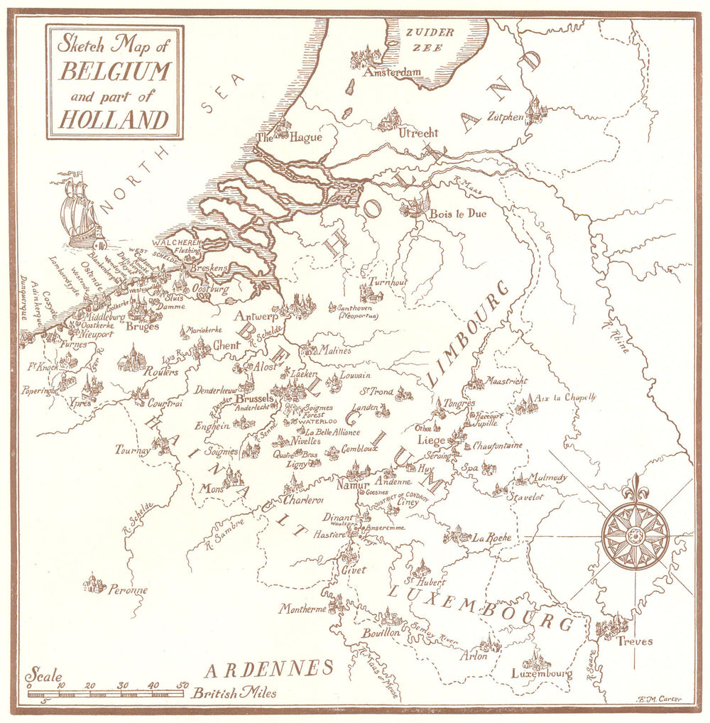 BELGIUM. Sketch Map of Belgium and part of Holland 1908 old antique chart