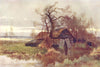 Old Boat-Houses, Barton Broad. Norfolk Broads. By Ernest Haslehust 1920 print