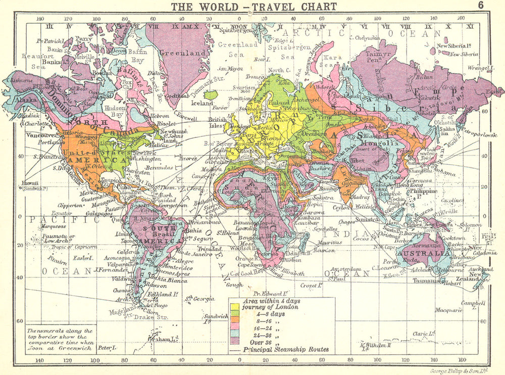 WORLD. The World-Travel chart; Small map 1912 old antique plan