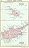 MALTA. Malta and Cyprus; Small map 1912 old antique vintage plan chart
