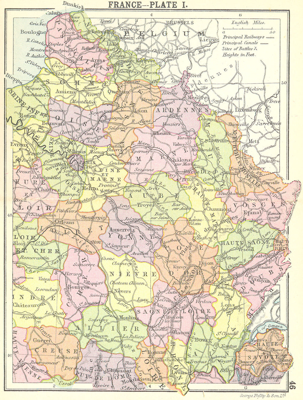 FRANCE. France-Plate I; Small map 1912 old antique vintage plan chart