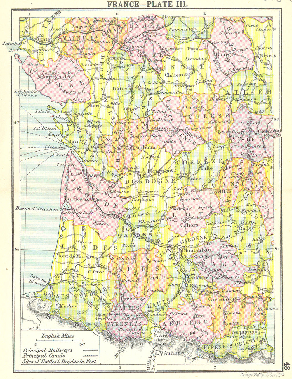 FRANCE. France-Plate III; Small map 1912 old antique vintage plan chart