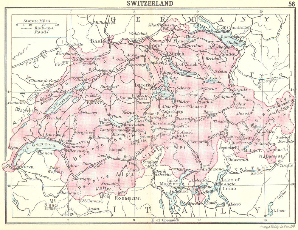SWITZERLAND. Switzerland; Small map 1912 old antique vintage plan chart