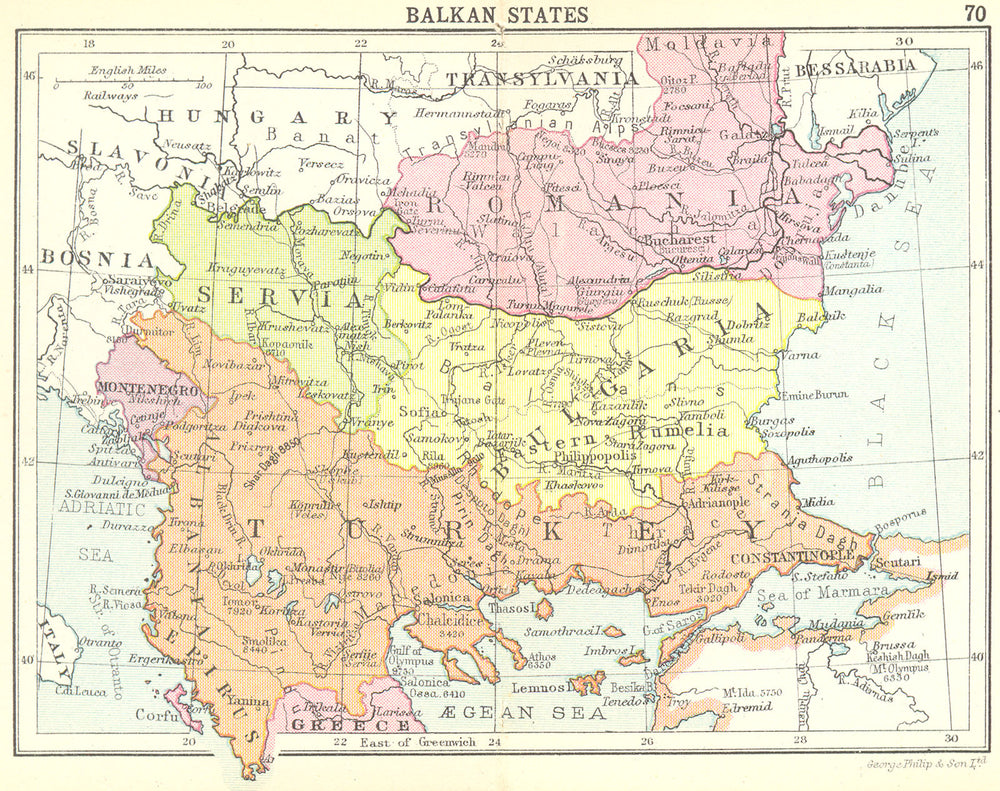 BALKANS. Balkan States; Small map 1912 old antique vintage plan chart