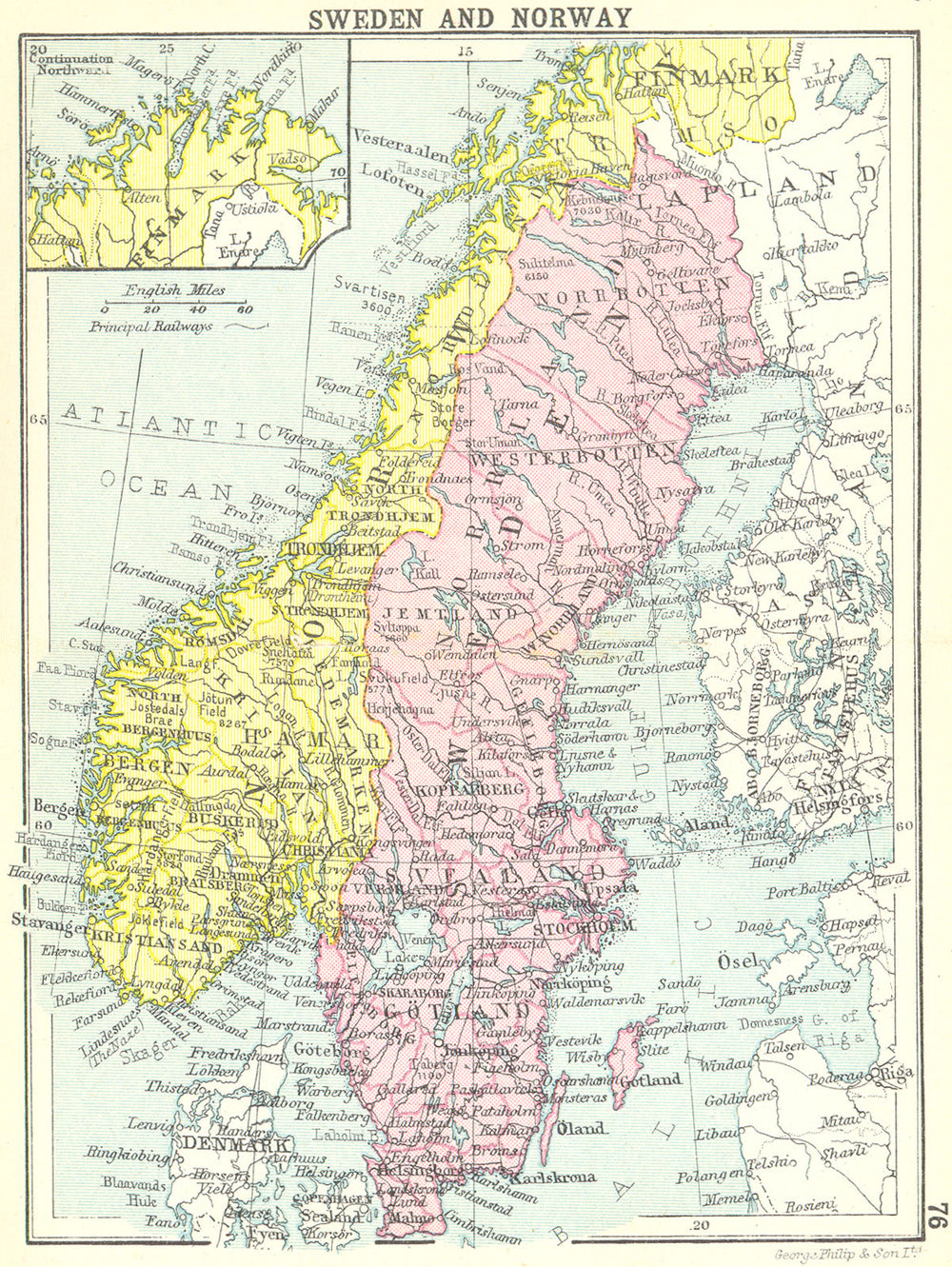 SWEDEN. Sweden and Norway; Inset map of Finmark; Small map 1912 old