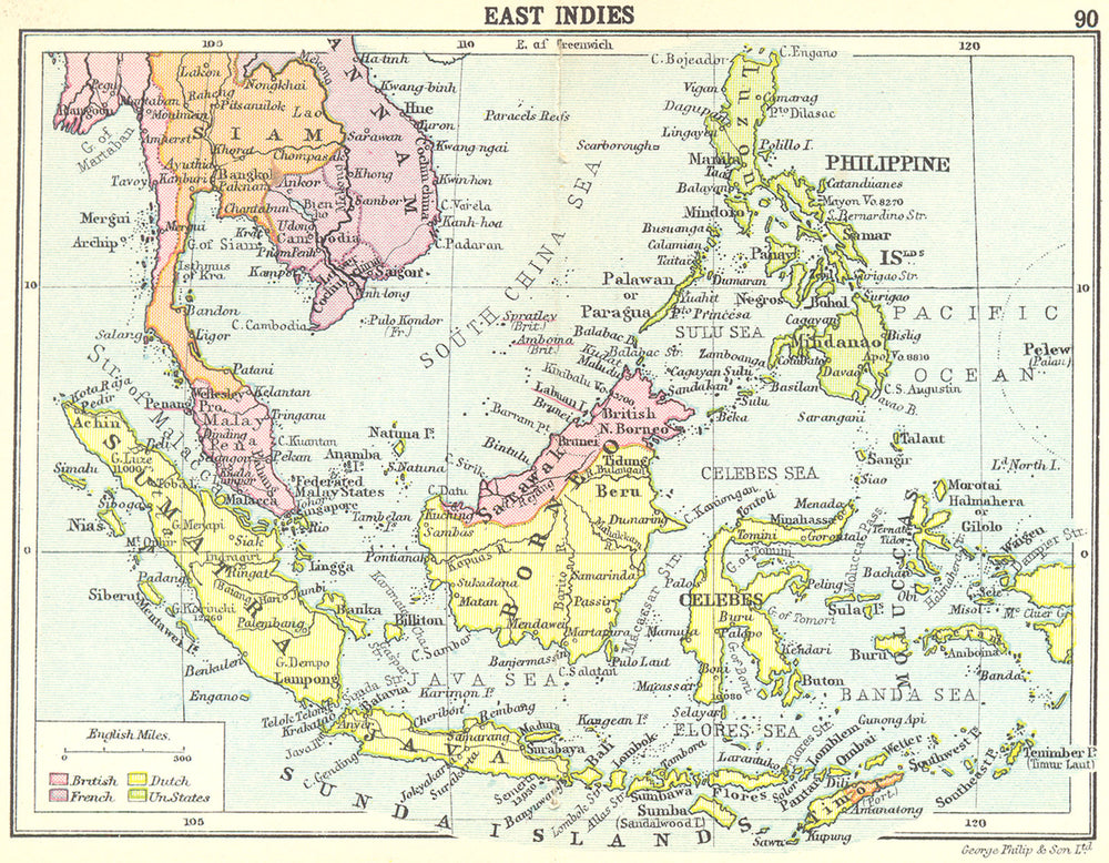 ASIA. East Indies; Small map 1912 old antique vintage plan chart