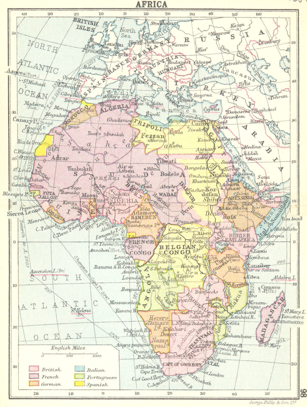 AFRICA. Africa; Small map 1912 old antique vintage plan chart