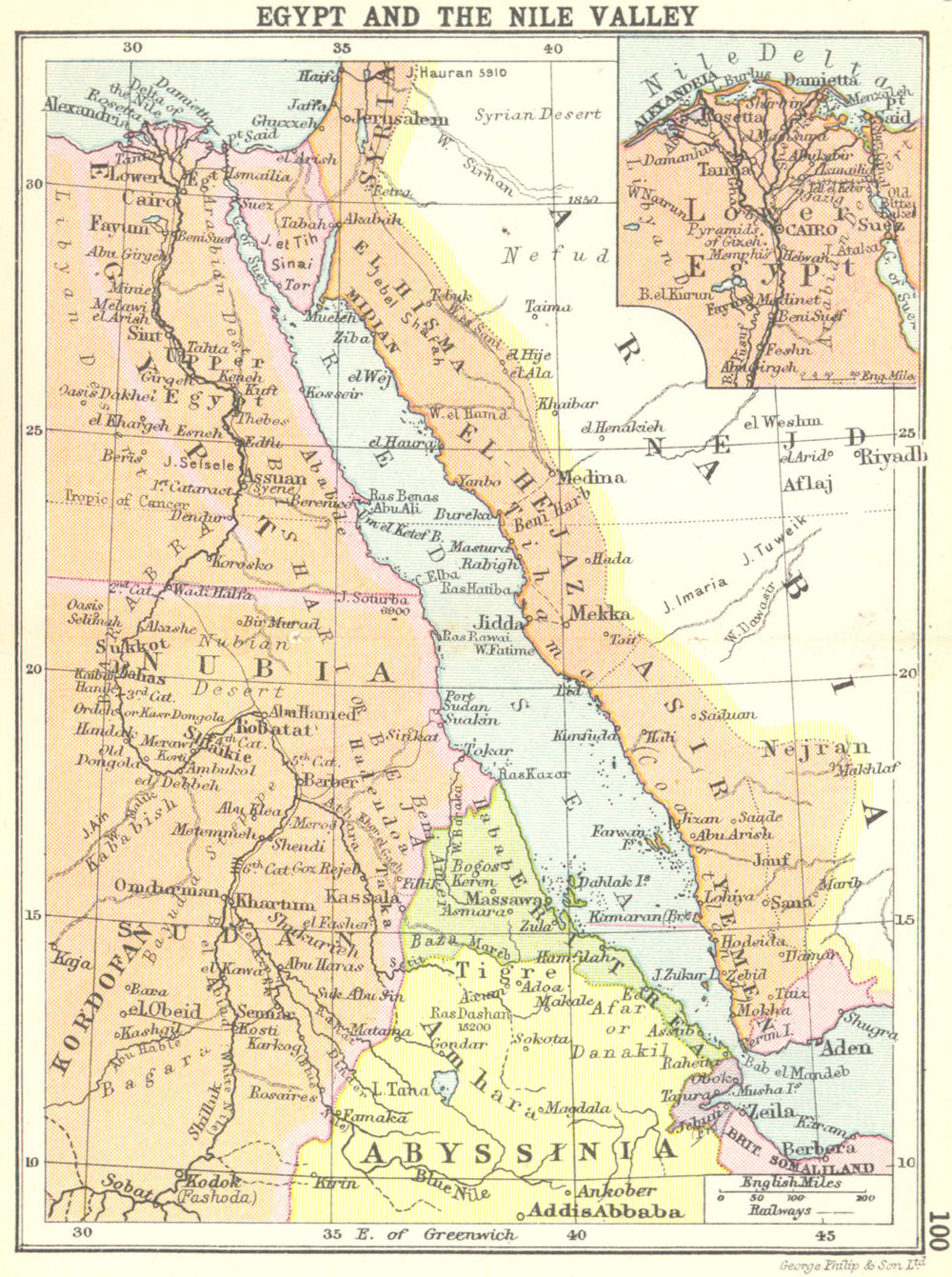 EGYPT. Egypt and the Nile Valley; Small map 1912 old antique plan chart