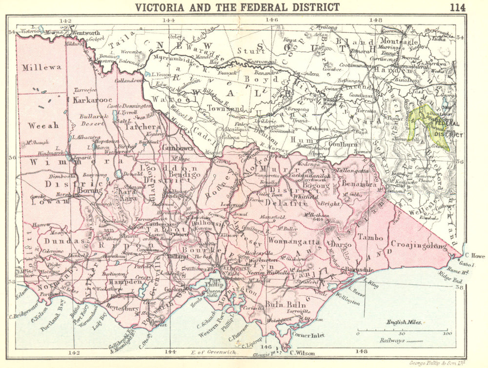 AUSTRALIA. Victoria and the Federal District; Small map 1912 old antique