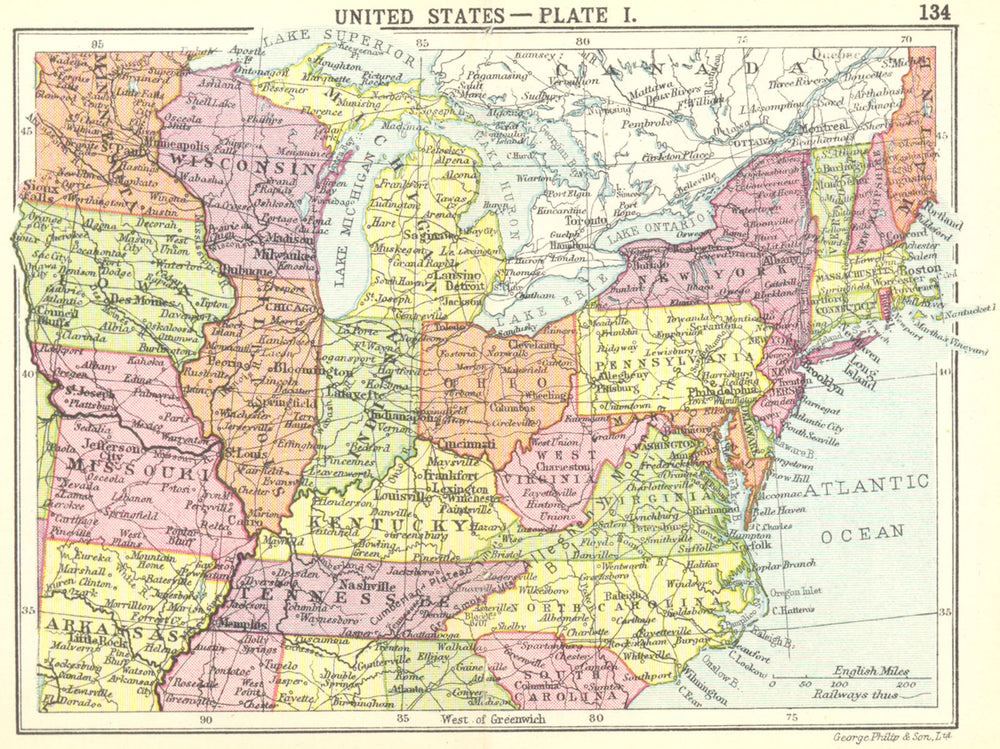 USA. United States-Plate I; Small map 1912 old antique vintage plan chart