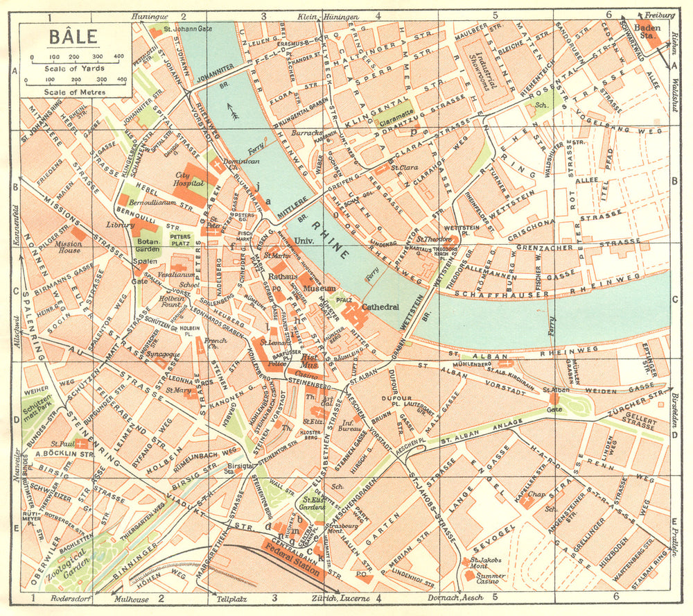 SWITZERLAND. Bale 1930 old vintage map plan chart