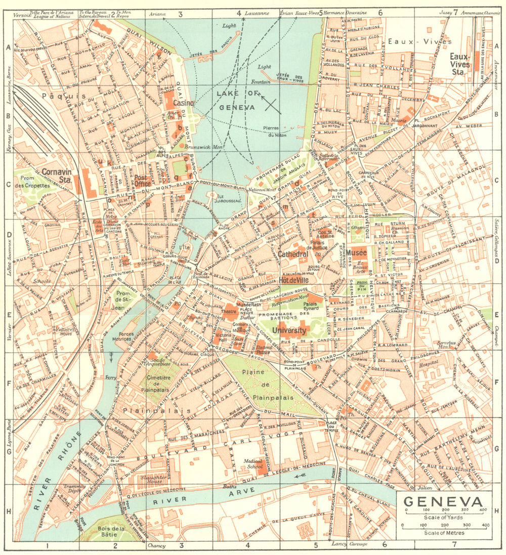 SWITZERLAND. Geneva 1930 old vintage map plan chart