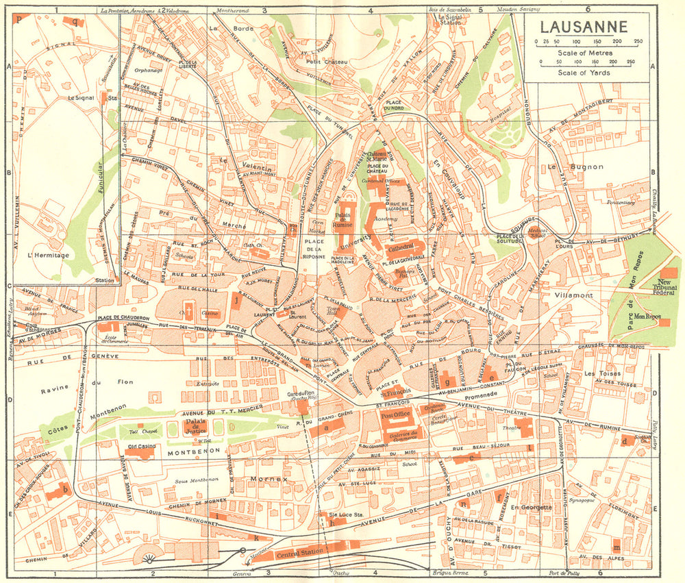 SWITZERLAND. Lausanne 1930 old vintage map plan chart