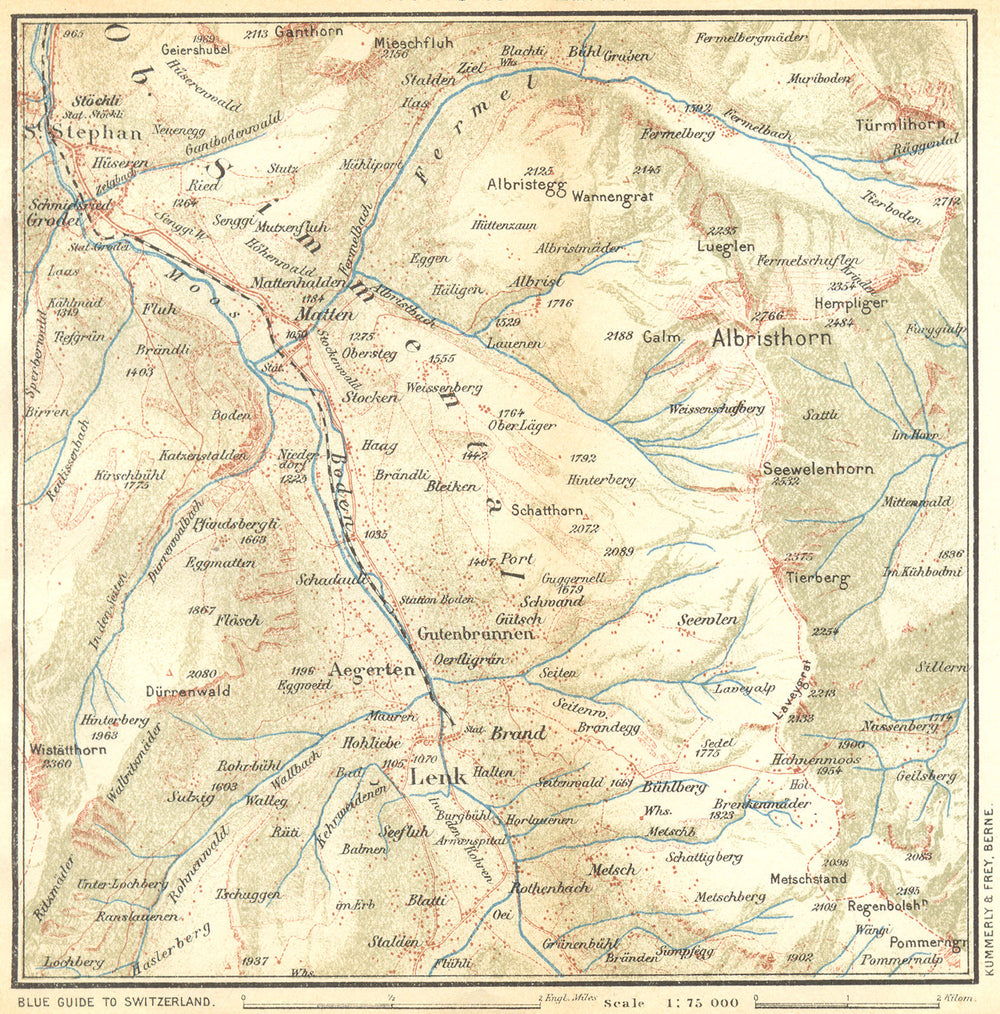 SWITZERLAND. Environs of Lenk 1930 old vintage map plan chart