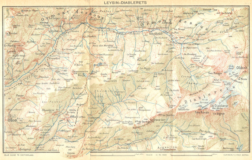 SWITZERLAND. Leysin-Diablerets 1930 old vintage map plan chart