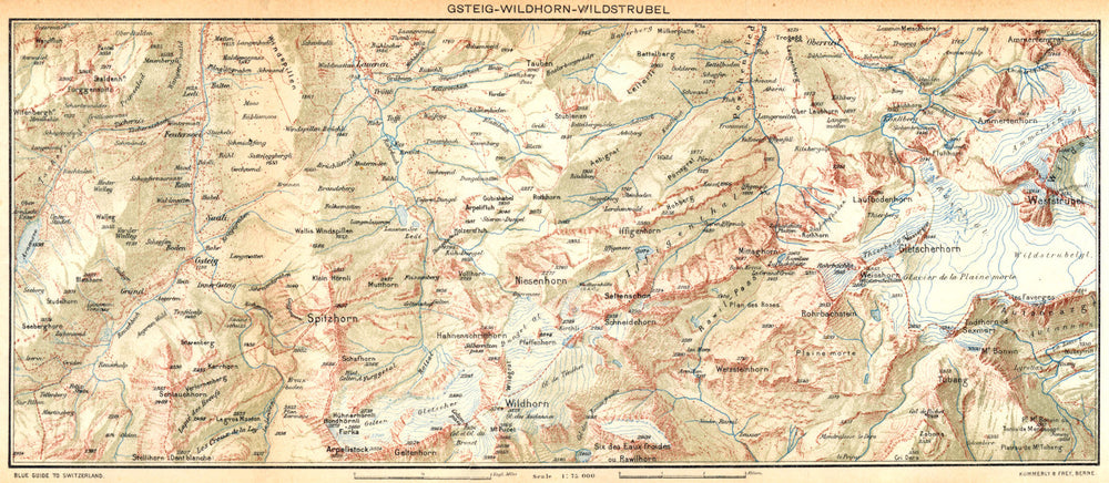 SWITZERLAND. Gsteig-Wildhorn-Wildstrubel 1930 old vintage map plan chart