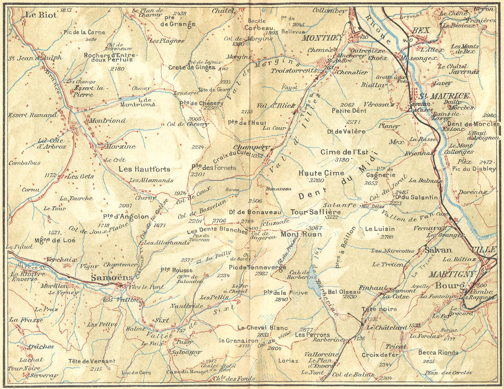 SWITZERLAND. Morgins-Champery-Sixt-Martigny 1930 old vintage map plan chart