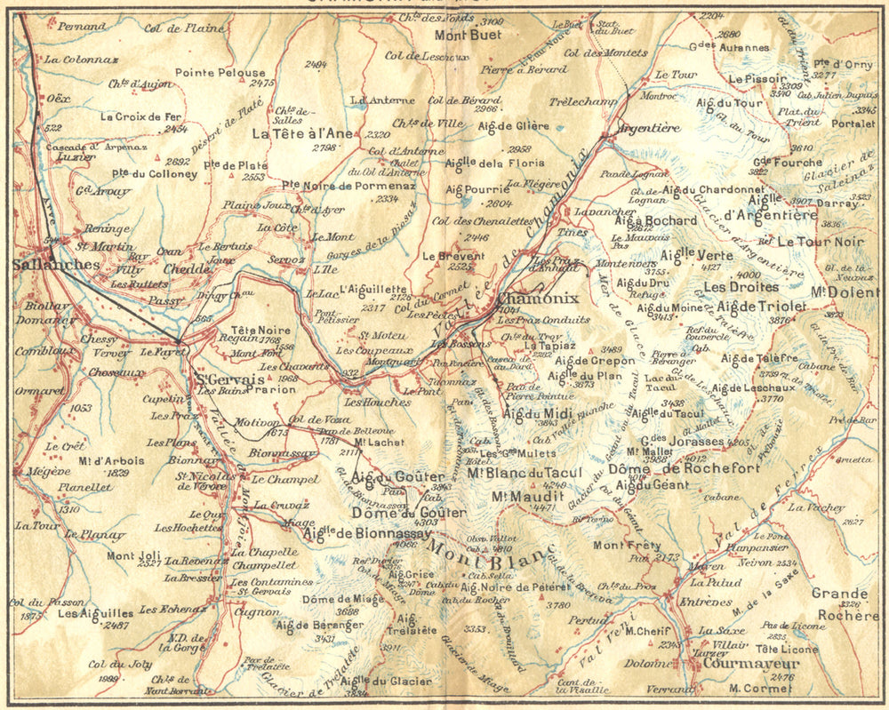 HAUTE-SAVOIE. Chamonix and Mont Blanc 1930 old vintage map plan chart