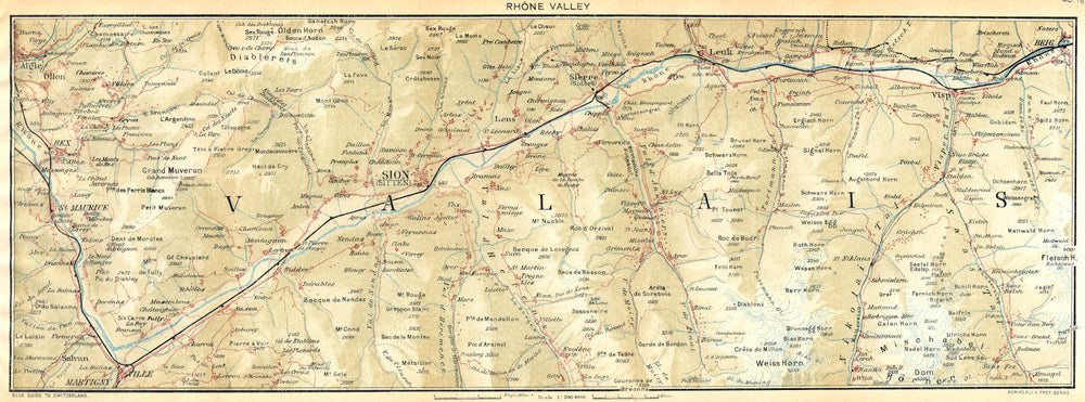 SWITZERLAND. Rhone Valley 1930 old vintage map plan chart