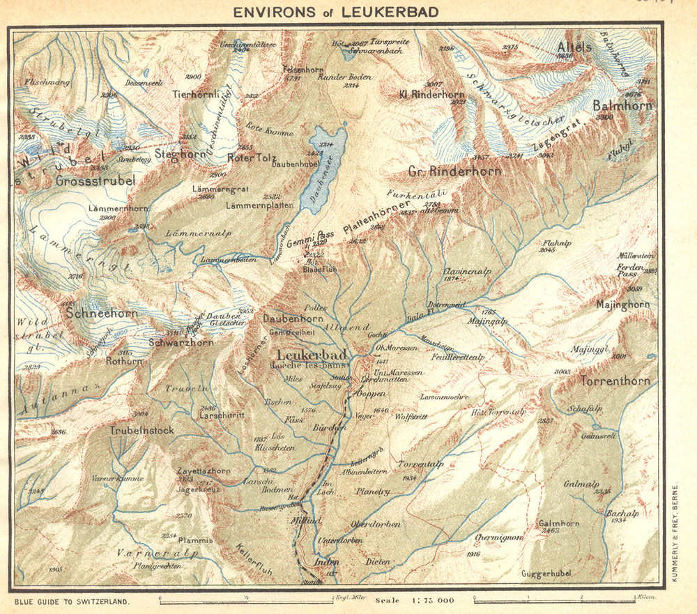 SWITZERLAND. Environs of Leukerbad 1930 old vintage map plan chart