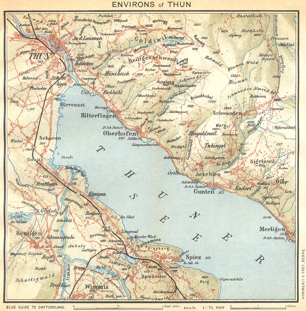 SWITZERLAND. Environs of Thun 1930 old vintage map plan chart