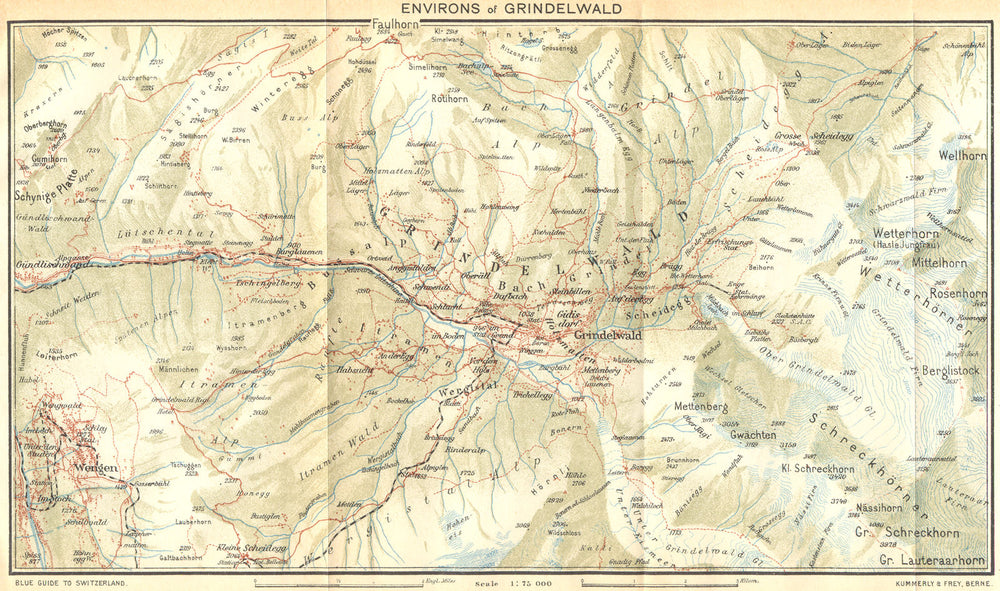 SWITZERLAND. Environs of Grindelwald 1930 old vintage map plan chart