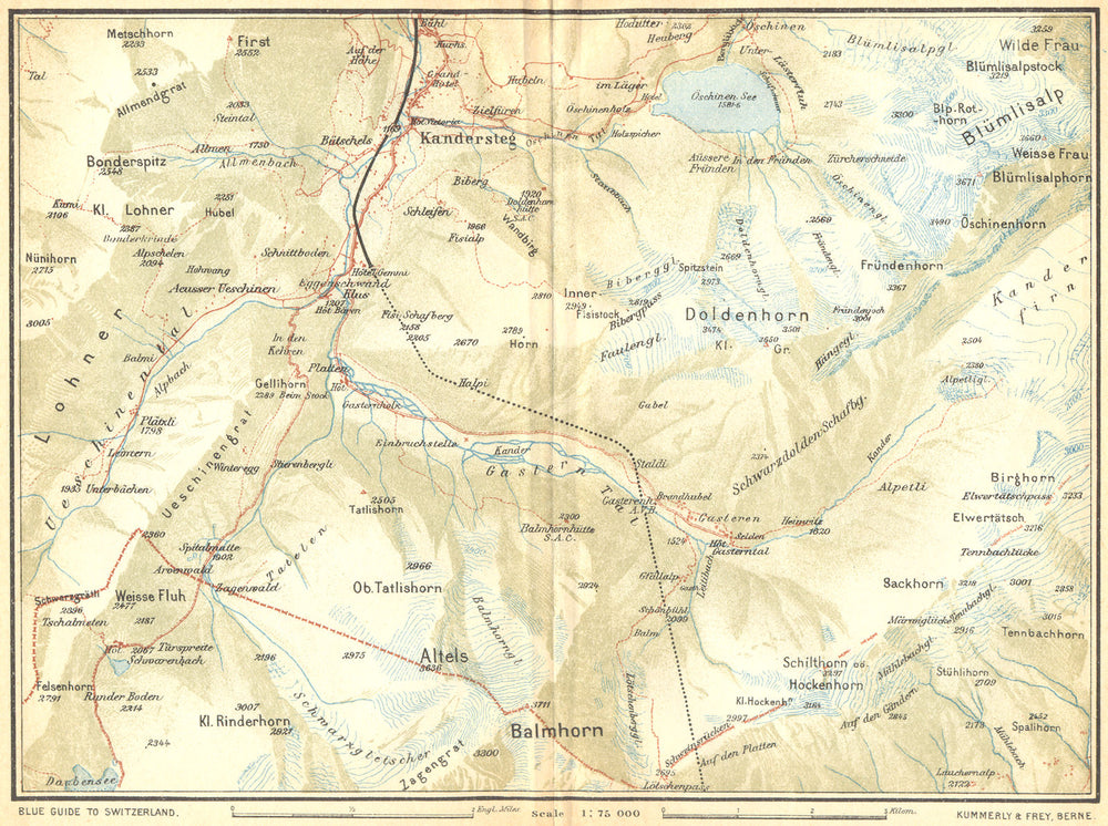 SWITZERLAND. Environs of Kandersteg 1930 old vintage map plan chart