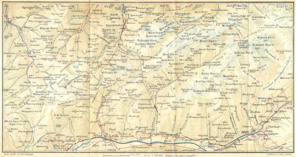 SWITZERLAND. Lenk-Adelboden-Sierre-Brig 1930 old vintage map plan chart