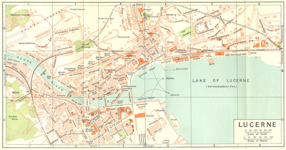 SWITZERLAND. Lucerne 1930 old vintage map plan chart