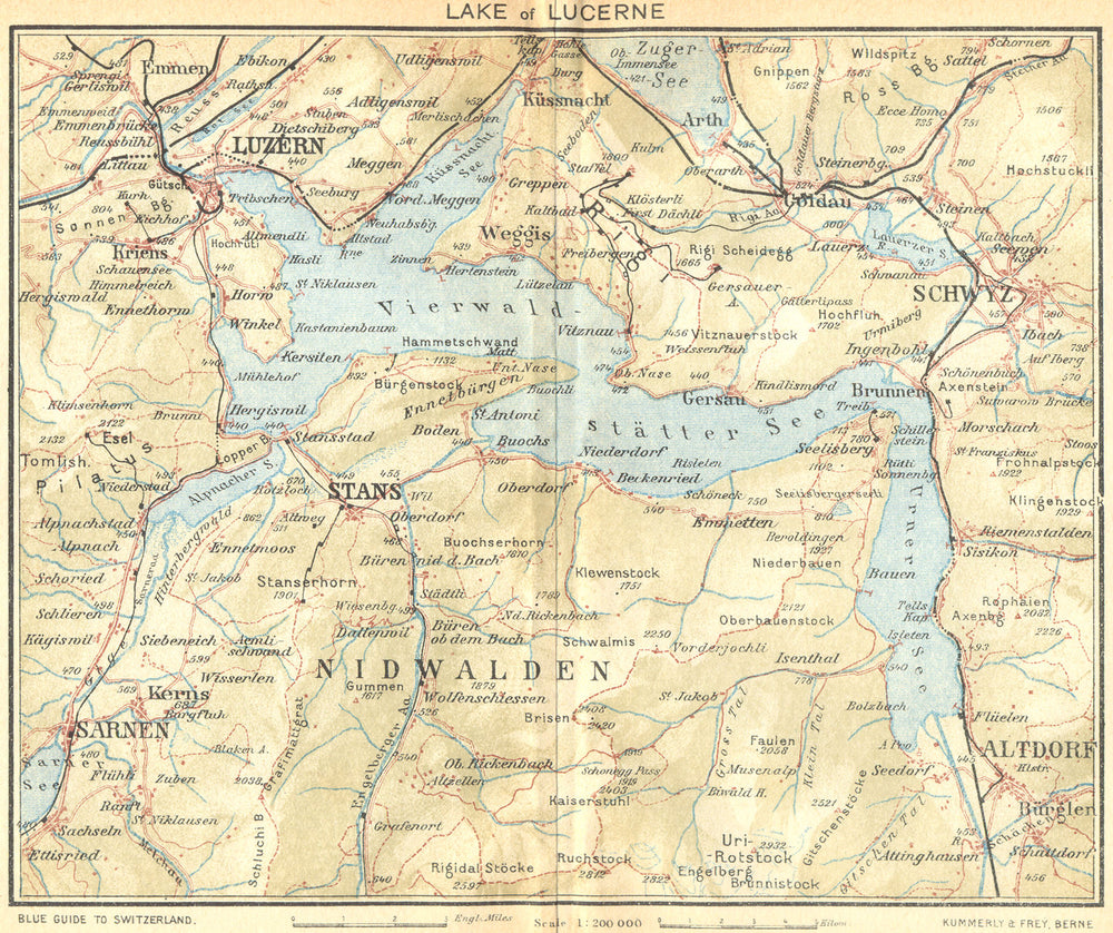 SWITZERLAND. Lake of Lucerne 1930 old vintage map plan chart