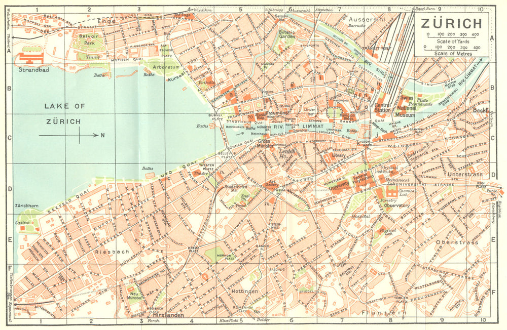 SWITZERLAND. Zurich 1930 old vintage map plan chart