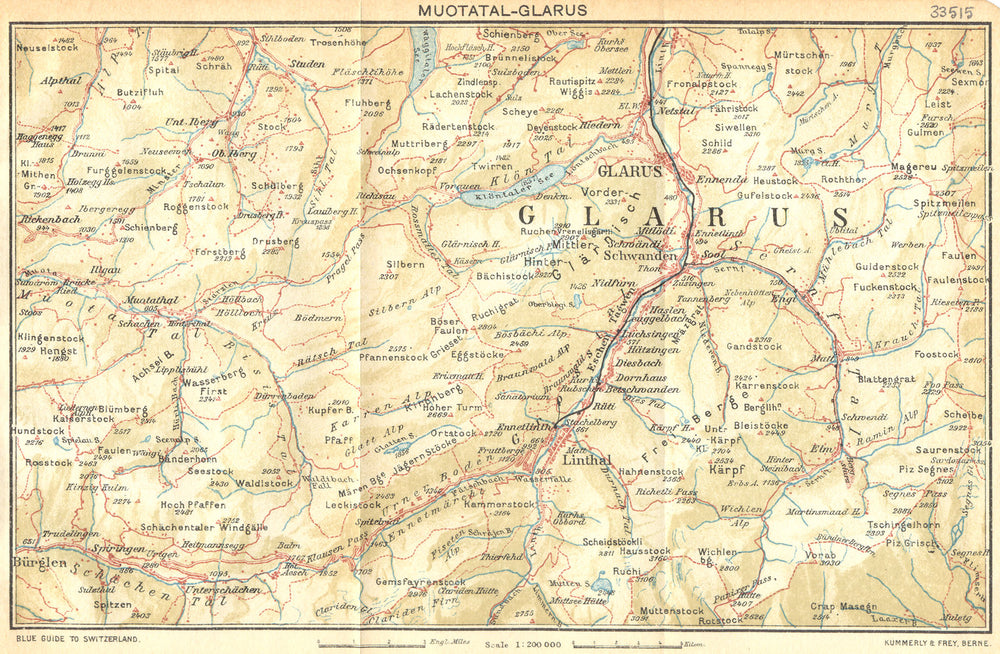 SWITZERLAND. Muotatal-Glarus 1930 old vintage map plan chart
