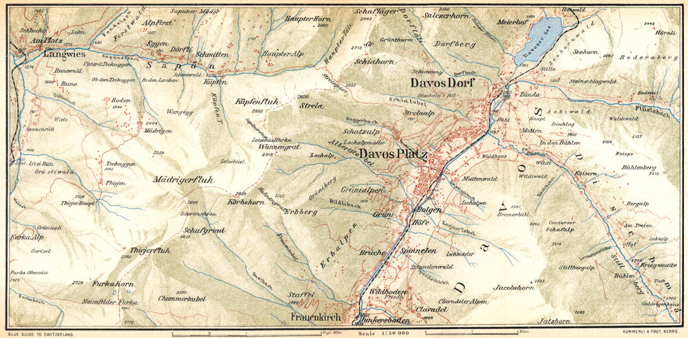 SWITZERLAND. Environs of Davos 1930 old vintage map plan chart