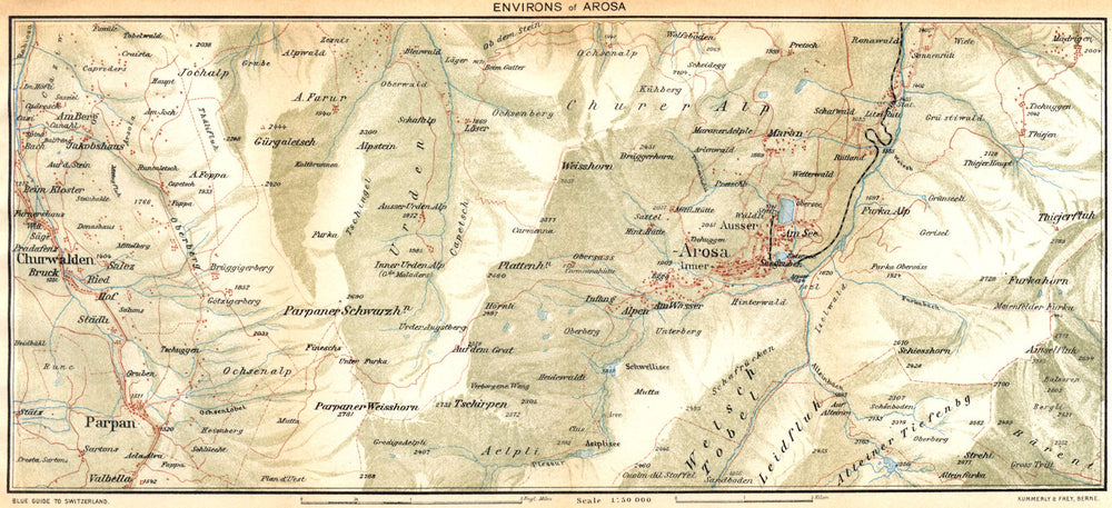 SWITZERLAND. Environs of Arosa 1930 old vintage map plan chart