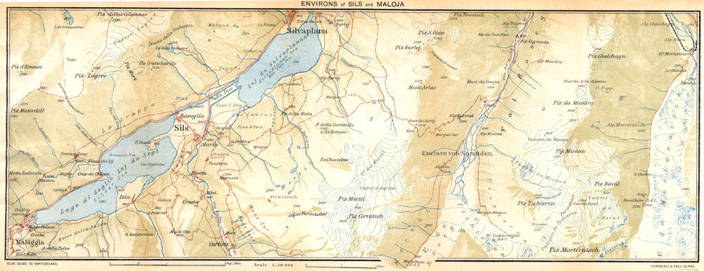SWITZERLAND. Environs of Sils and Maloja 1930 old vintage map plan chart
