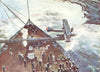USA. Catapulting a plane from an American battleship 1930 old vintage print