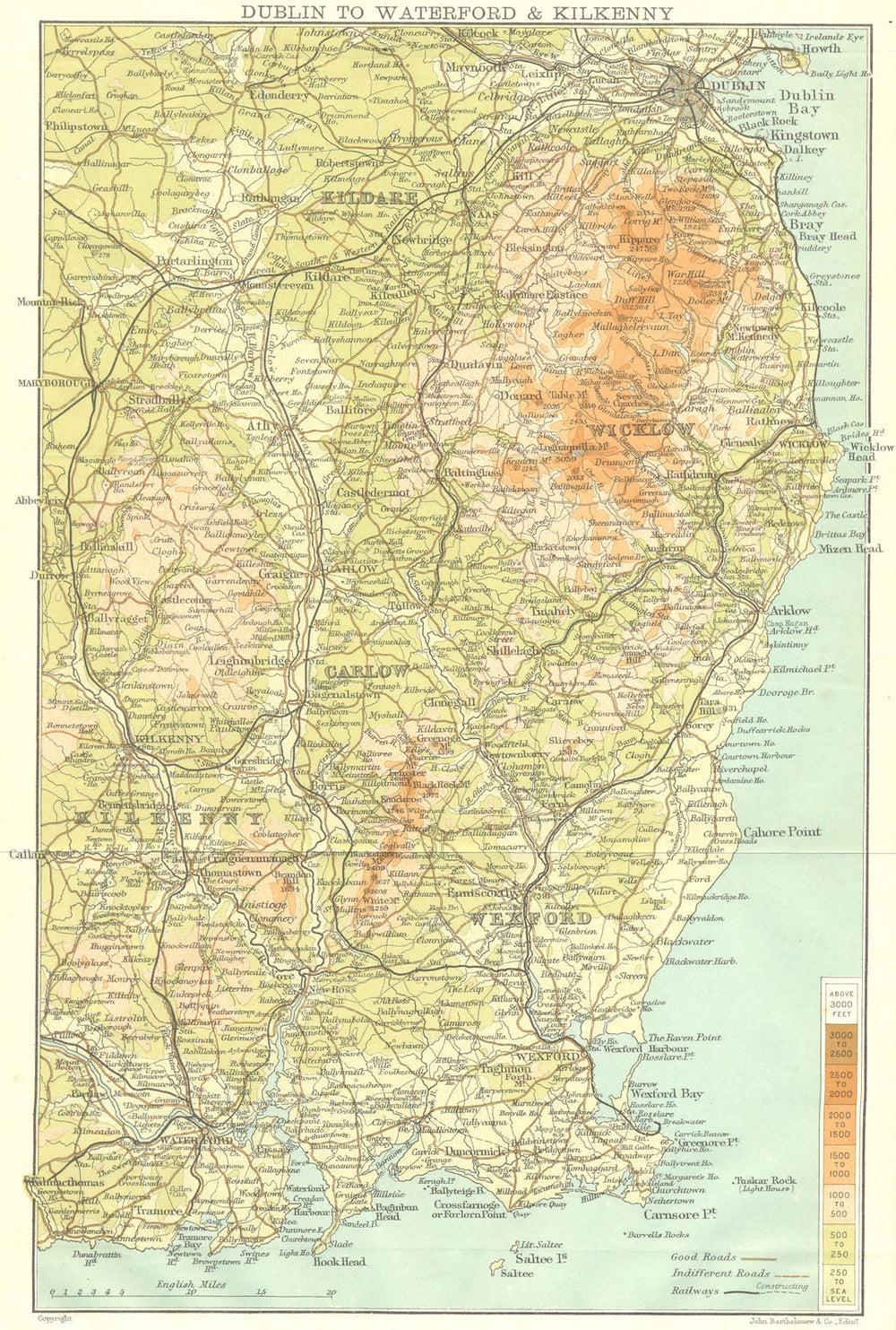 IRELAND. Dublin to Waterford and Kilkenny 1906 old antique map plan chart
