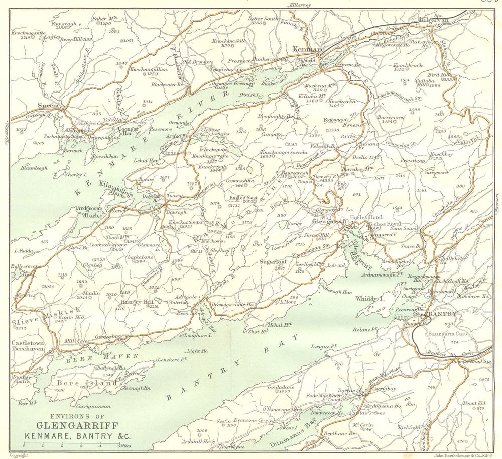 IRELAND. Environs of Glengarriff Kenmare, Bantry & c 1906 old antique map
