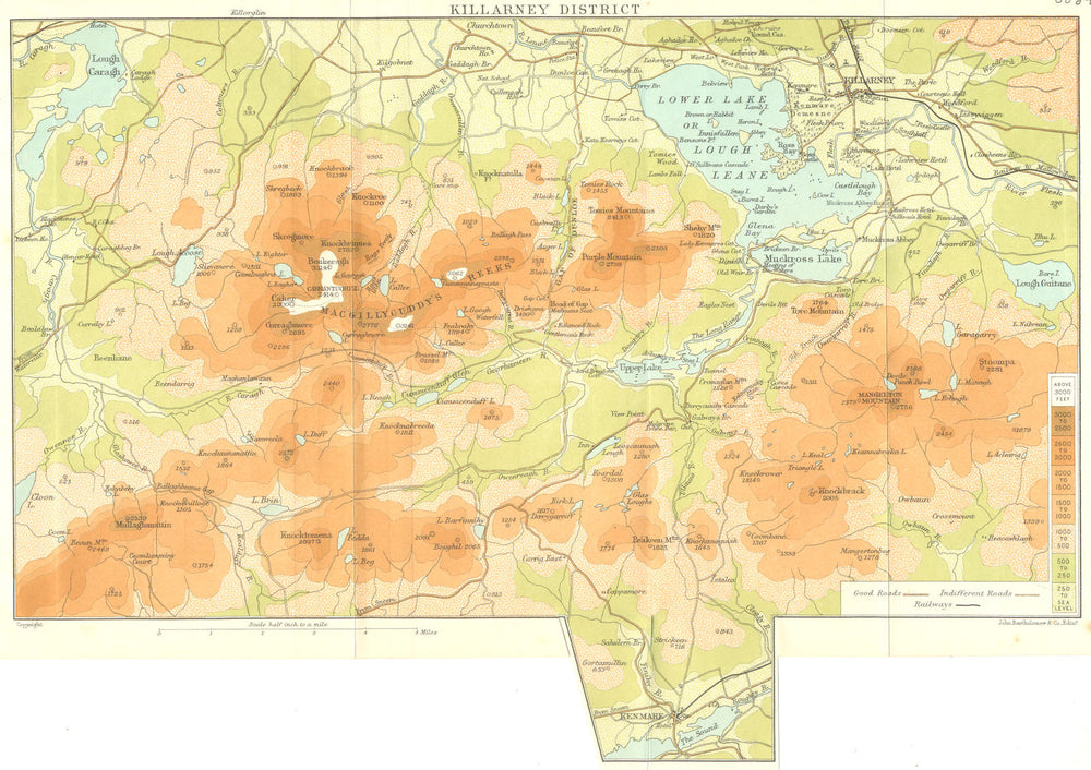 IRELAND. Killarney District 1906 old antique vintage map plan chart