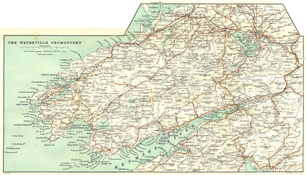 IRELAND. The Waterville Promontory 1906 old antique vintage map plan chart