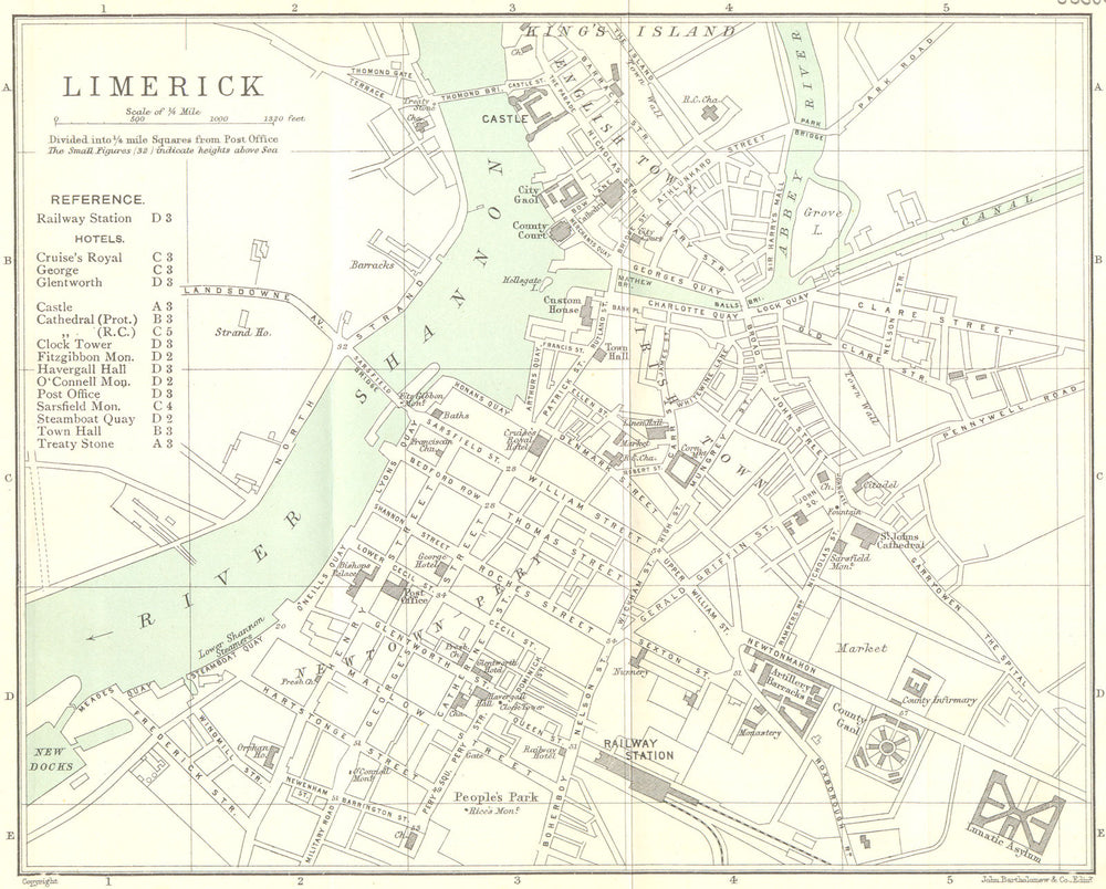 IRELAND. Limerick 1906 old antique vintage map plan chart