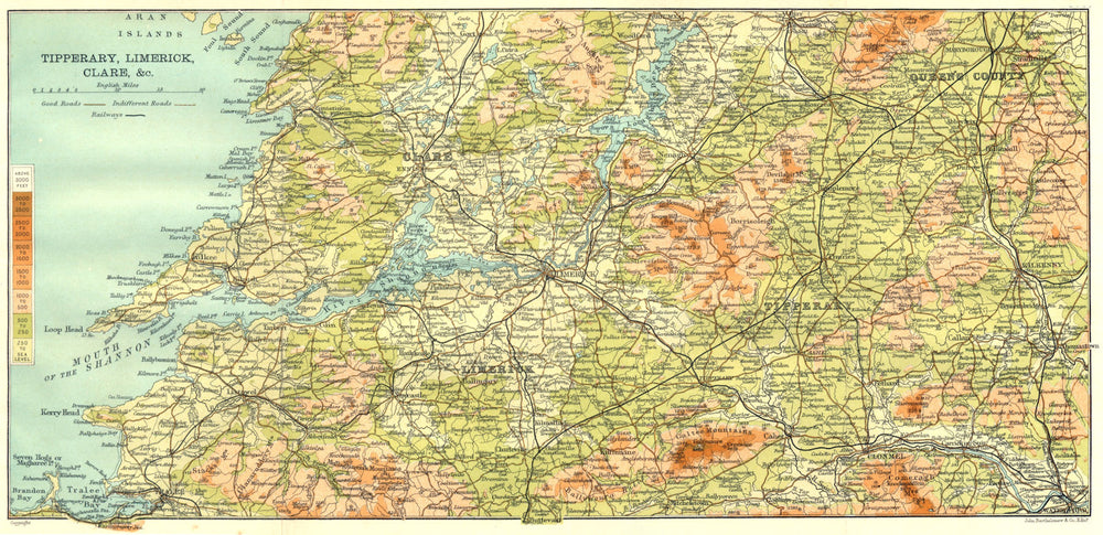 IRELAND. Tipperary, Limerick, Clare & c 1906 old antique map plan chart