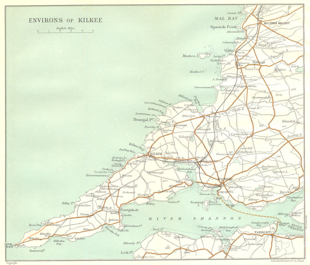 IRELAND. Environs of Kilkee 1906 old antique vintage map plan chart